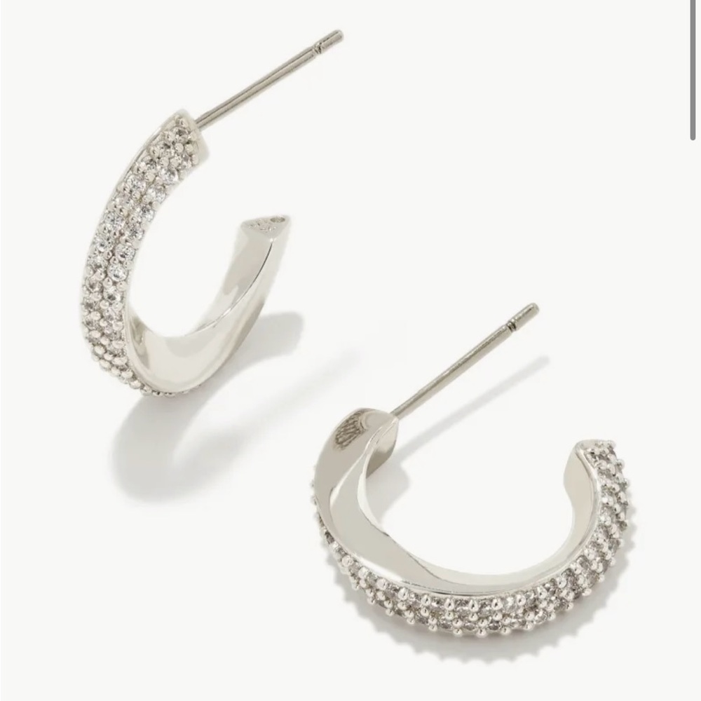 Kendra Scott Ella Silver Huggie Earrings in White Crystal